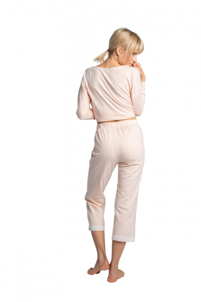 Spodnie damskie od piżamy z koronkowym brzegiem brzoskwiniowe